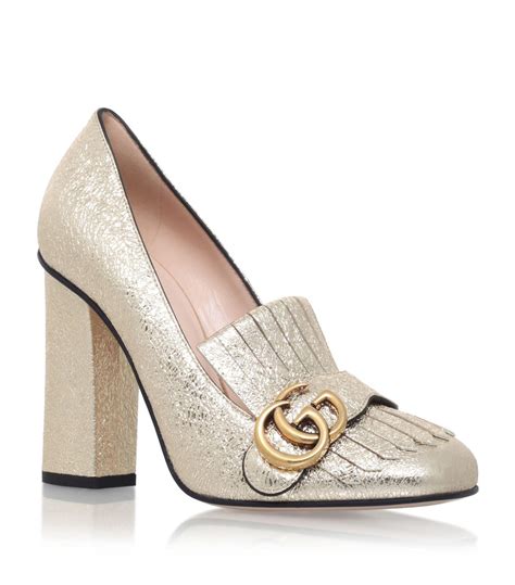 gucci gold heels with pearls|Gucci marmont mid heel pump.